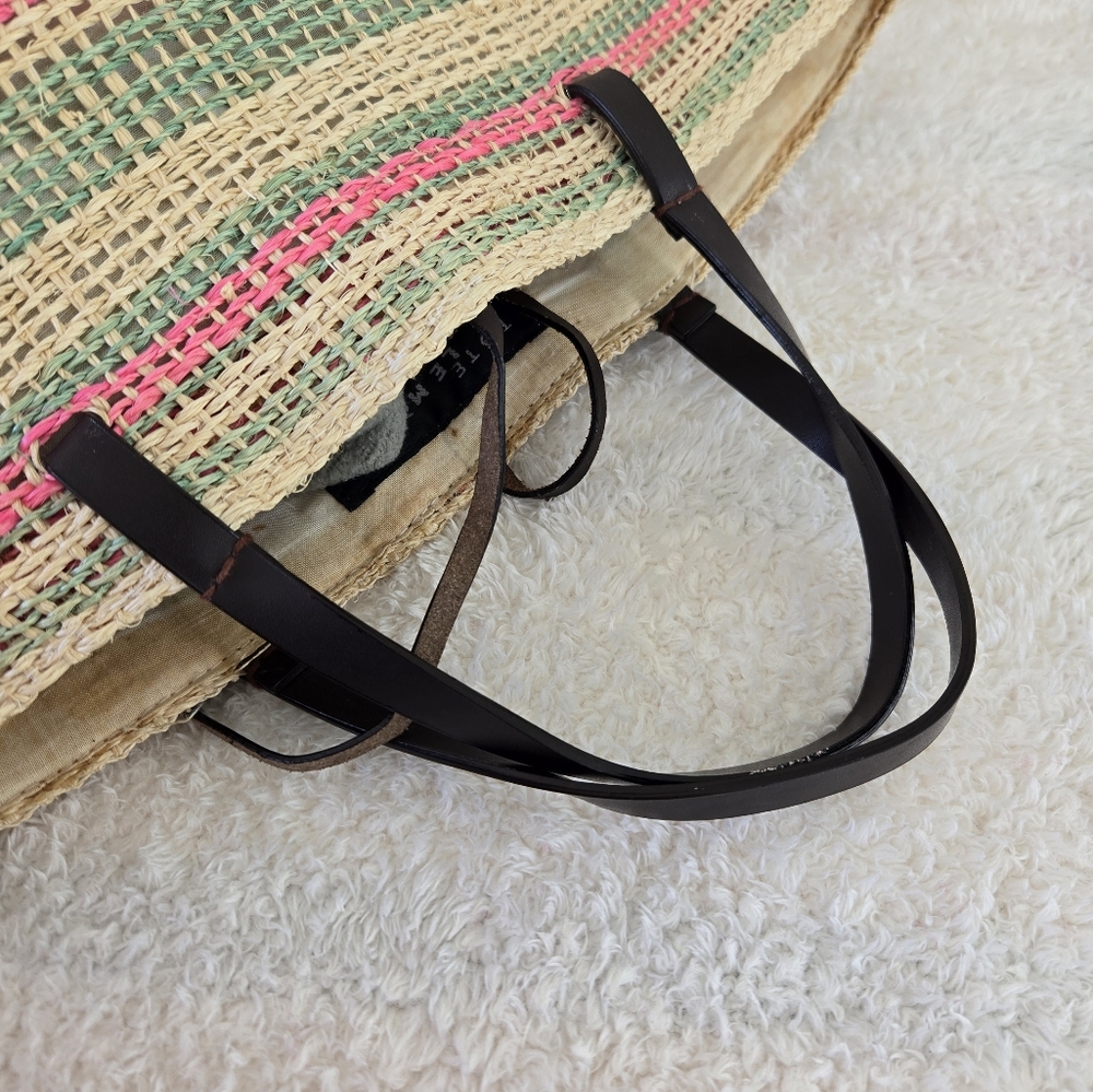 Tote Le Monde Striped Pink and Green Raffia Woven Tote Bag - Picture 5 of 8